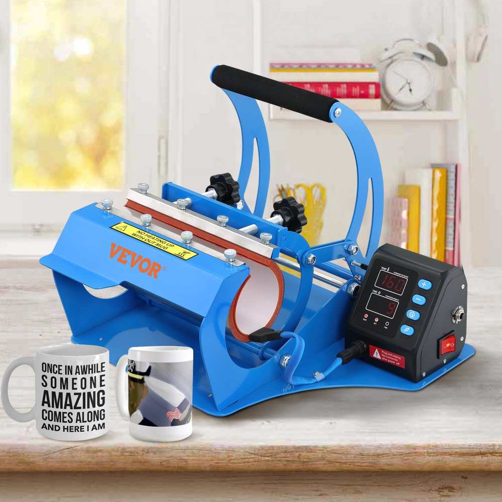 VEVOR Mug Heat Press, 11oz/11.5cm and 20oz/22cm Two Platens, LCD Cup Press Machine with Detachable Transfer Sublimation Mats, DIY Presser for Coffee Skinny Tumblers, Silica-Gel Printing, Blue 