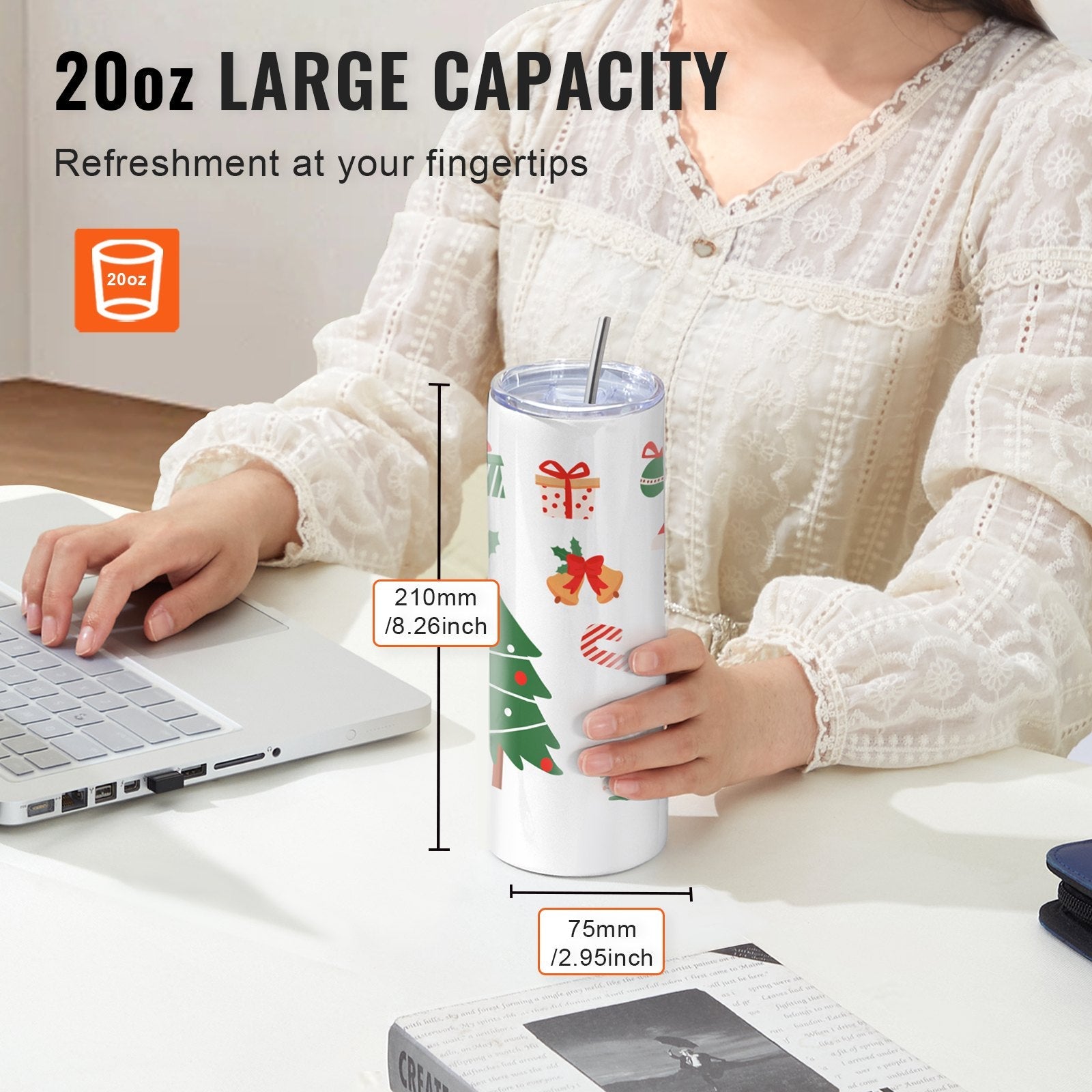 VEVOR 12 Pack Straight Sublimation Tumblers, 20 oz Blank Tumbler Bulk, Stainless Steel Double Wall Tumbler Cups with Straw, Lid, Brush, Base, Shrink Wrap, Gift Box, for Heat Press and Heat Transfer 