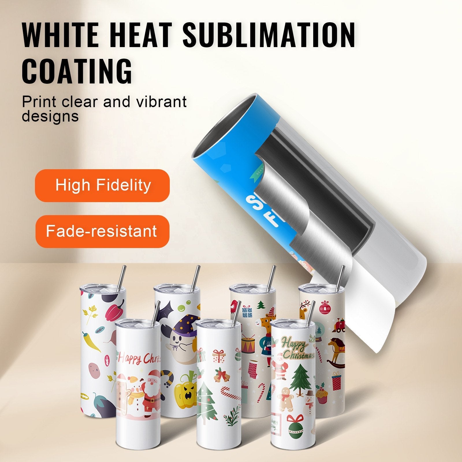VEVOR 16 Pack Straight Sublimation Tumblers, 20 oz Blank Tumbler Bulk, Stainless Steel Double Wall Tumbler Cups with Straw, Lid, Brush, Base, Shrink Wrap, Gift Box, for Heat Press and Heat Transfer 