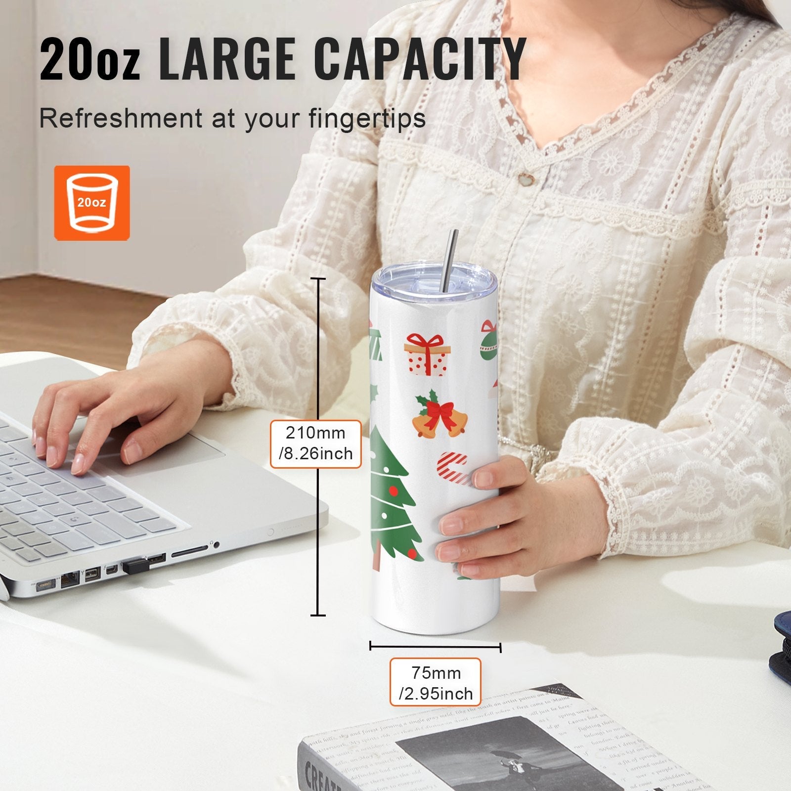 VEVOR 16 Pack Straight Sublimation Tumblers, 20 oz Blank Tumbler Bulk, Stainless Steel Double Wall Tumbler Cups with Straw, Lid, Brush, Base, Shrink Wrap, Gift Box, for Heat Press and Heat Transfer 