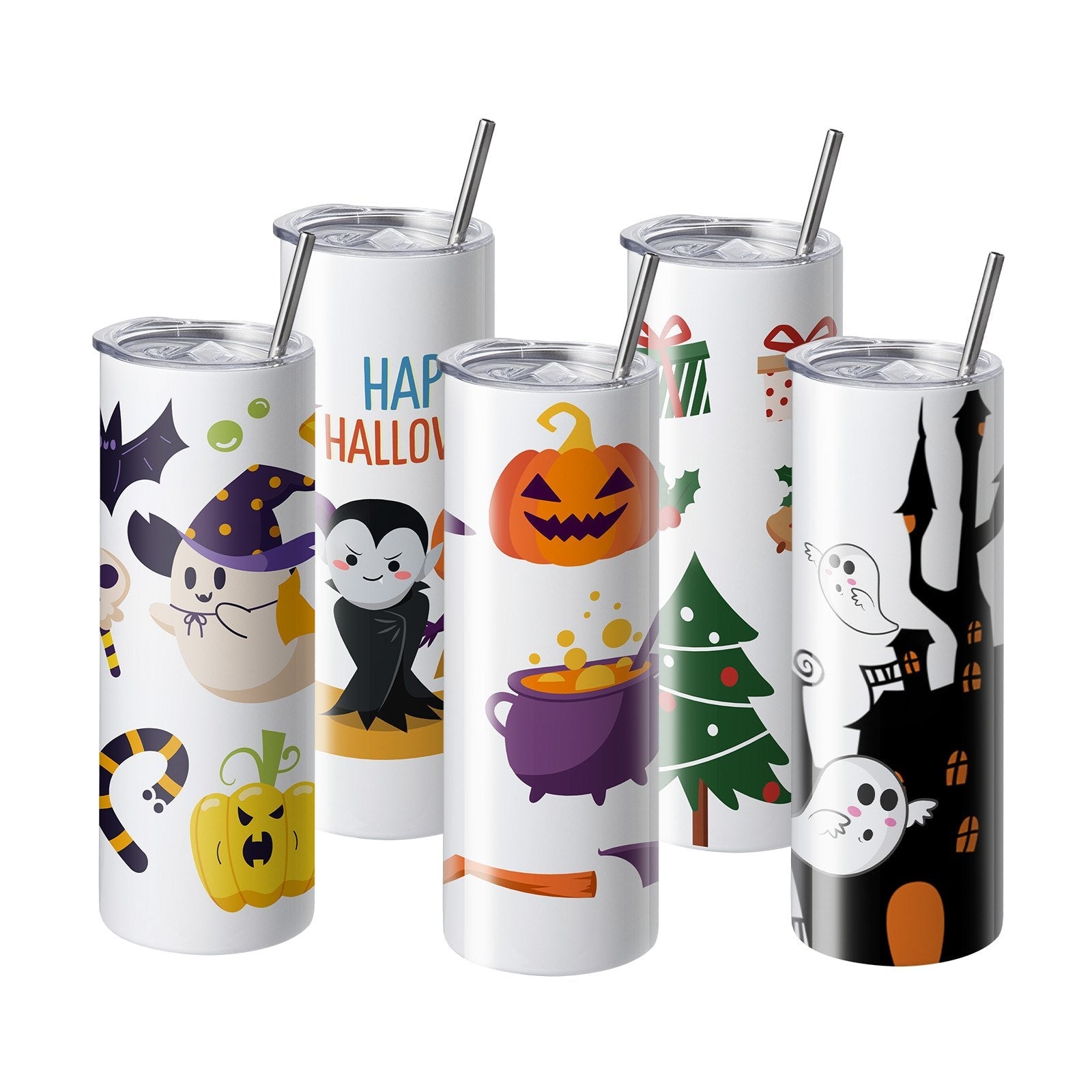 VEVOR 16 Pack Straight Sublimation Tumblers, 20 oz Blank Tumbler Bulk, Stainless Steel Double Wall Tumbler Cups with Straw, Lid, Brush, Base, Shrink Wrap, Gift Box, for Heat Press and Heat Transfer 