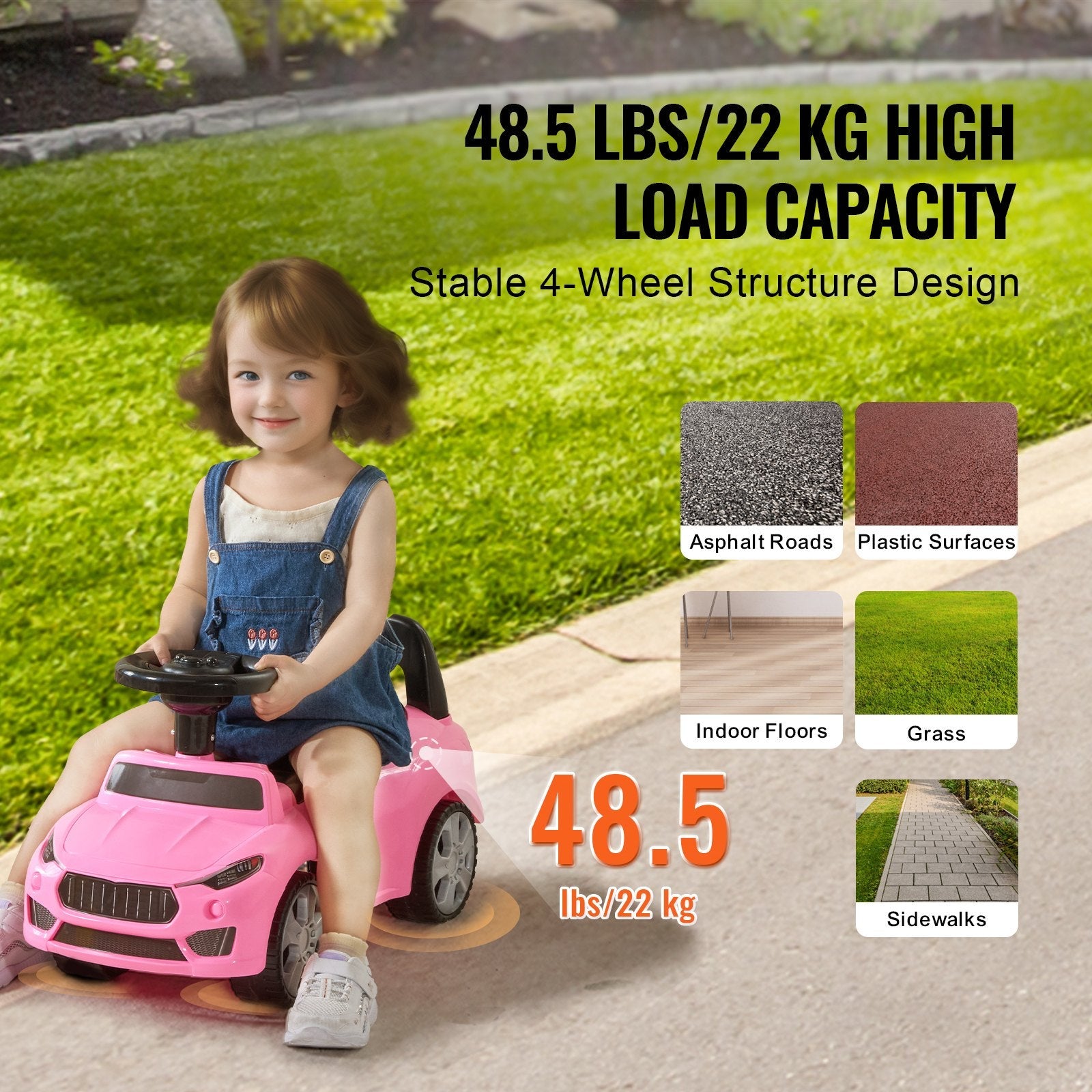 VEVOR Ride On Push Car for Toddlers, Ages 1-3, Ride Racer, Sit to Stand Toddler Ride On Toy, Classic Kids Ride On Car with Music Steering Wheel & Under Seat Storage, Ride On Toy for Boys Girls, Pink 