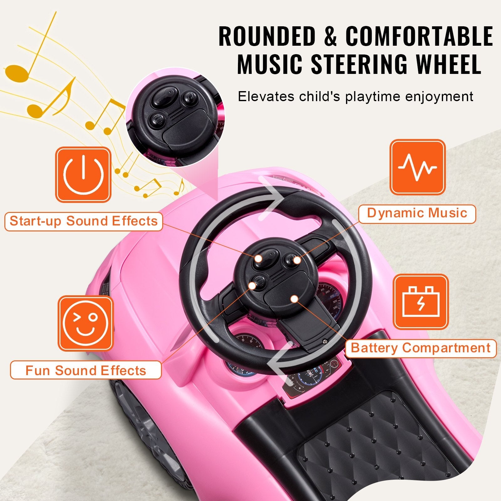 VEVOR Ride On Push Car for Toddlers, Ages 1-3, Ride Racer, Sit to Stand Toddler Ride On Toy, Classic Kids Ride On Car with Music Steering Wheel & Under Seat Storage, Ride On Toy for Boys Girls, Pink 