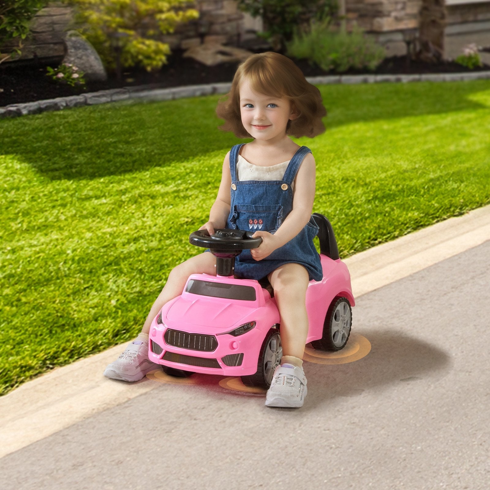 VEVOR Ride On Push Car for Toddlers, Ages 1-3, Ride Racer, Sit to Stand Toddler Ride On Toy, Classic Kids Ride On Car with Music Steering Wheel & Under Seat Storage, Ride On Toy for Boys Girls, Pink 