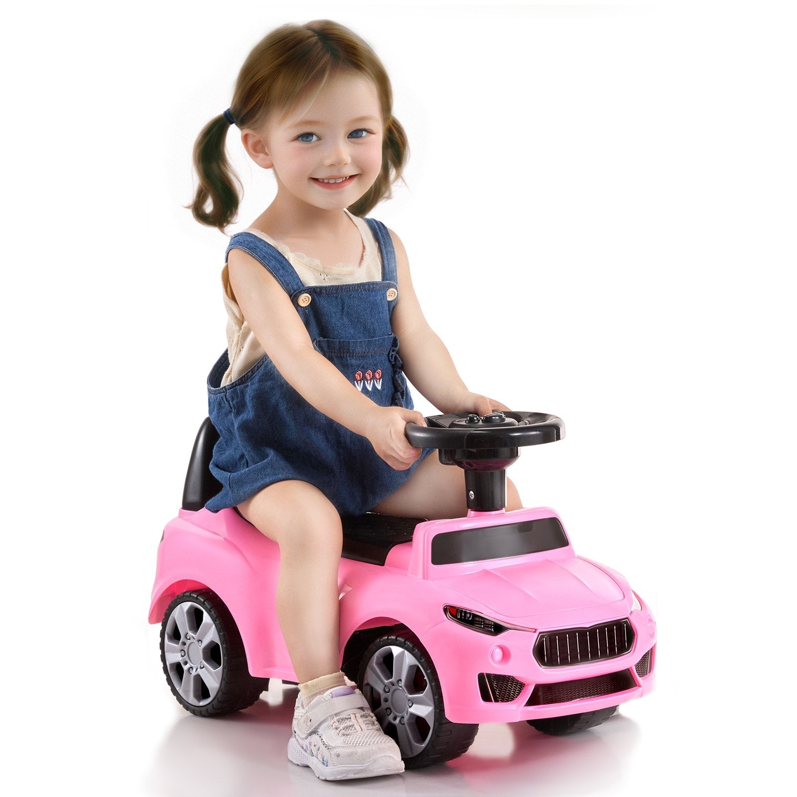 VEVOR Ride On Push Car for Toddlers, Ages 1-3, Ride Racer, Sit to Stand Toddler Ride On Toy, Classic Kids Ride On Car with Music Steering Wheel & Under Seat Storage, Ride On Toy for Boys Girls, Pink 