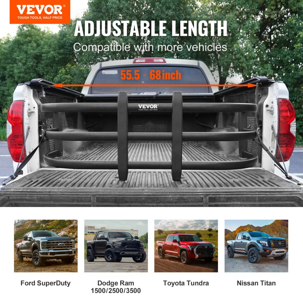 VEVOR Truck Bed Extender, Aluminum Retractable Tailgate Extender, 55.5"-68", Fits for Ford Super Duty, F150, Dodge Ram 1500/2500/3500, Toyota Tundra, Nissan Titan, Chevrolet Silverado, GMC Sierra 