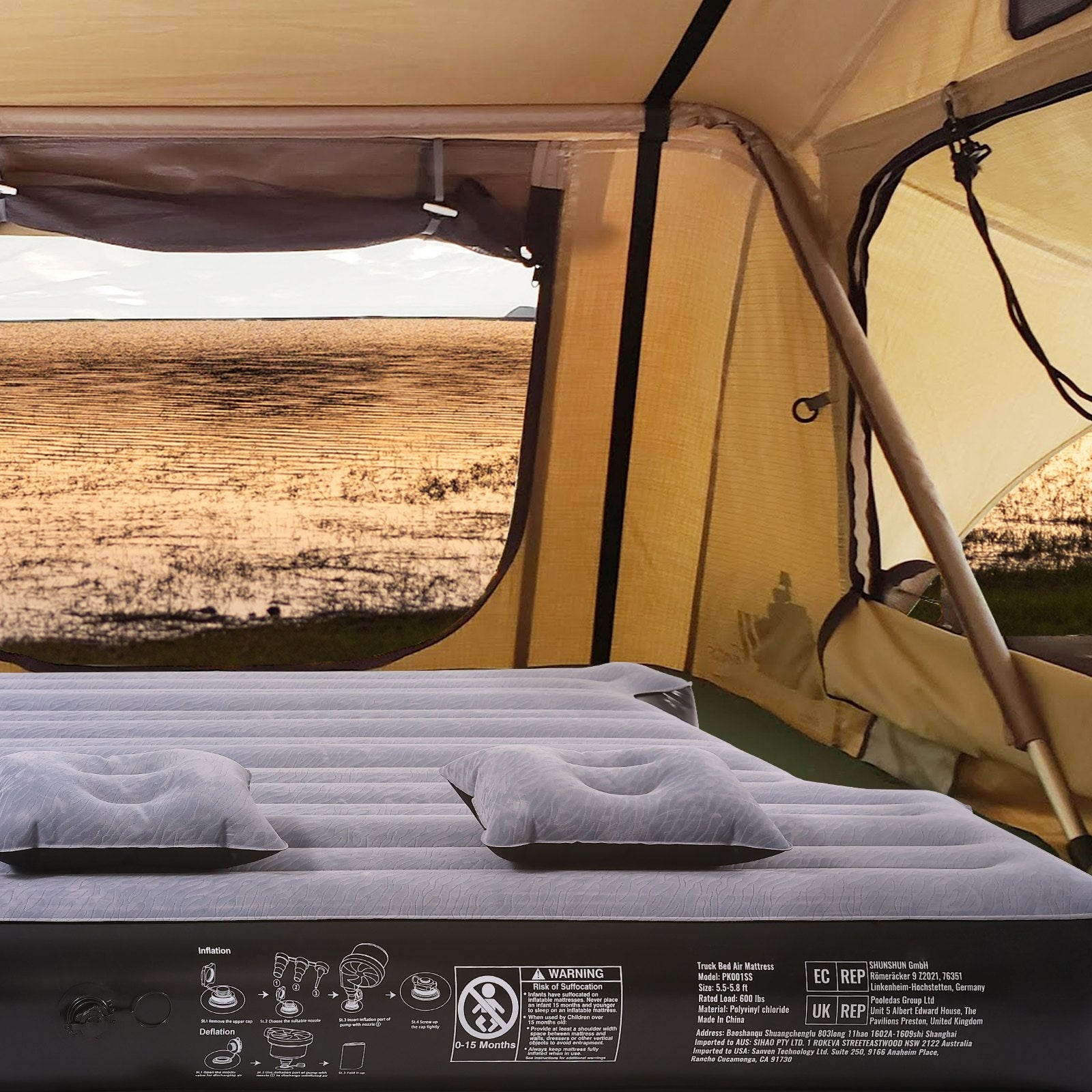 VEVOR Truck Bed Air Mattress, for 5.5-5.8 ft Full Size Short Truck Beds, Inflatable Air Mattress Camping Bed with 12V Air Pump 2 Pillows, Carry Bag, for Silverado, RAM, F Series, Sierra, Titan, Tundra 