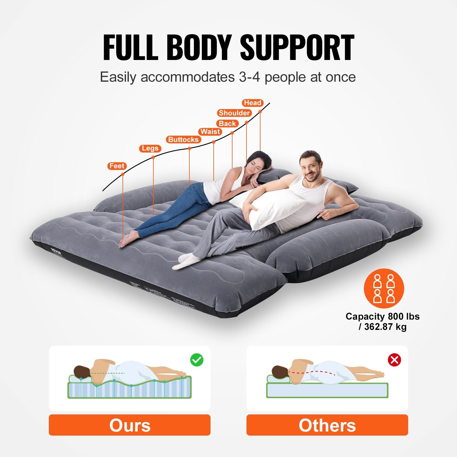 VEVOR Truck Bed Air Mattress, for 6-6.5 ft Full Size Truck Beds, Inflatable Air Mattress Camping Bed with 12V Air Pump 2 Pillows, Carry Bag, for Chevrolet Silverado, Dodge Ram, Ford 150/250/350 