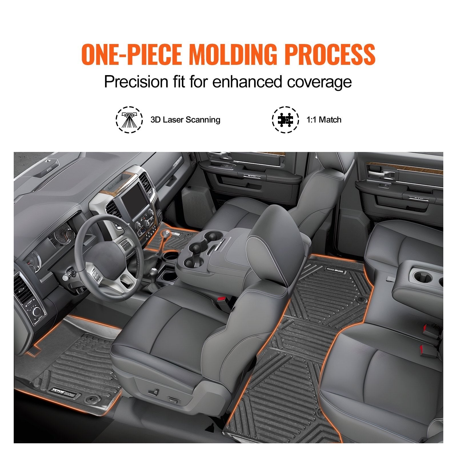 VEVOR Automotive Floor Mats Fits for Dodge Ram 1500 2019-2024 3 pcs Floor Liners 