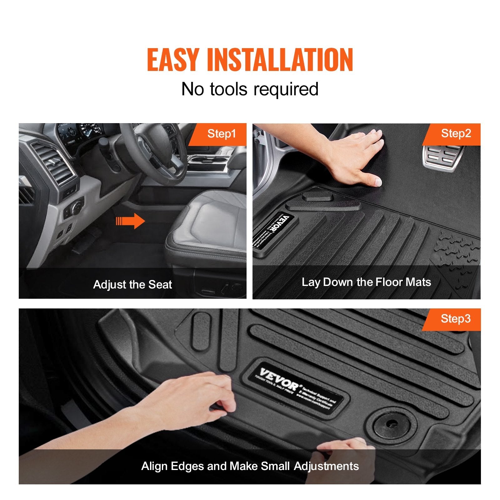 VEVOR Automotive Floor Mats Fits for Dodge Ram 1500 2019-2024 3 pcs Floor Liners 