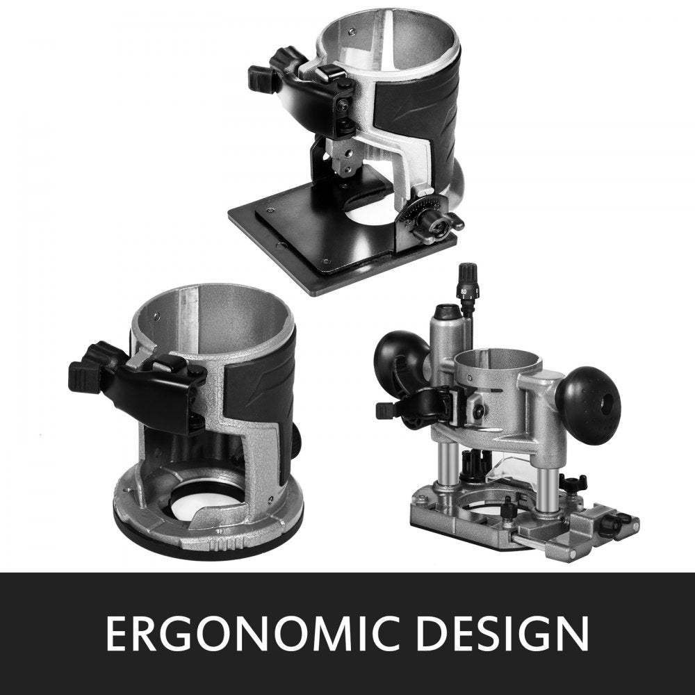 800W Max Torque Variable Speed 30,000RPM Compact Router with Collets 1/4" & 3/8" 1x Plunge Base & 1x Tilt Base 
