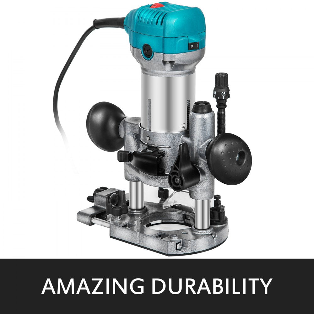 VEVOR Compact Router 1.25HP with Fixed Base and Plunge Base, Variable Speed Wood Router Kit Max Torque 30,000 RPM for Woodworking and Furniture Manufacturing 