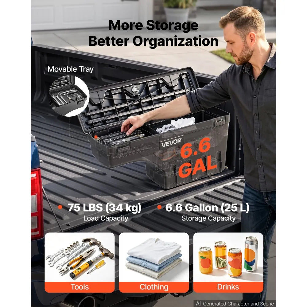 Truck Bed Storage Box 6.6 Gal/25L, Waterproof Wheel Well Tool Box with Anti-Theft Locks – Passenger Side, Fits 2019–2023 Dodge Ram 1500