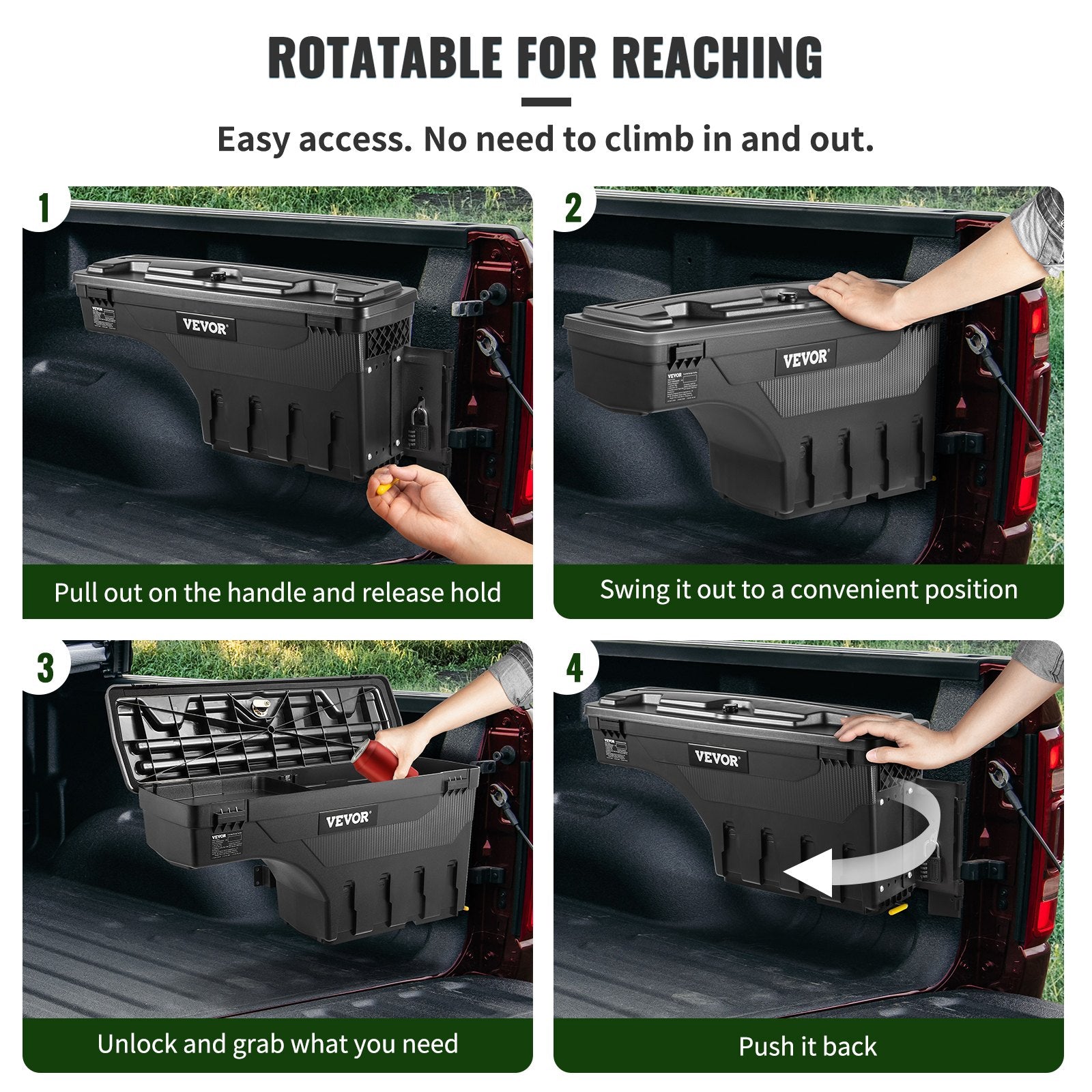 VEVOR Truck Bed Storage Box, Lockable Lid, Waterproof ABS Wheel Well Tool Box 6.6 Gal/20 L with Password Padlock, Compatible with Dodge Ram 1500 2019-2021, Passenger Side, Black 
