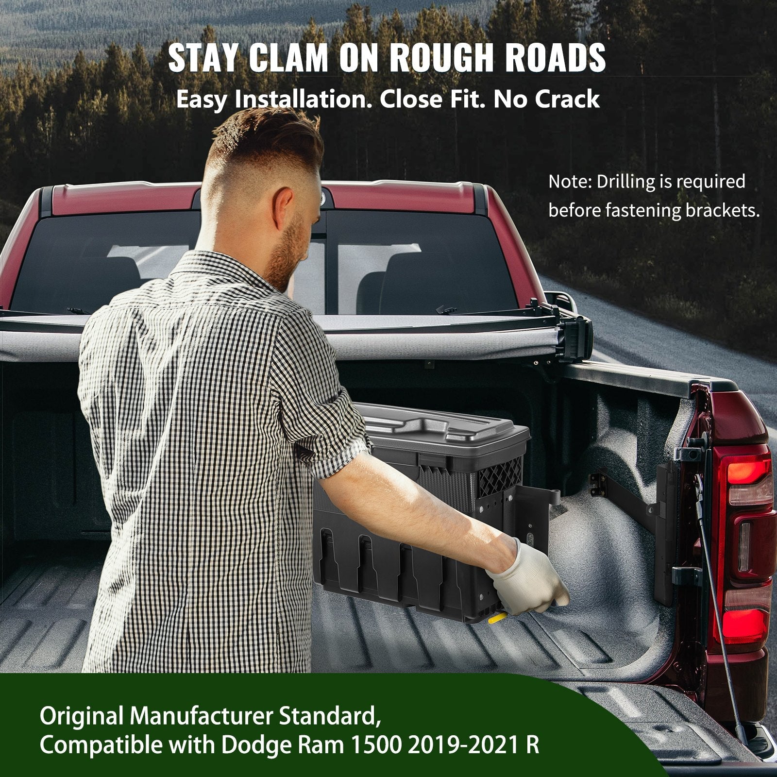 VEVOR Truck Bed Storage Box, Lockable Lid, Waterproof ABS Wheel Well Tool Box 6.6 Gal/20 L with Password Padlock, Compatible with Dodge Ram 1500 2019-2021, Passenger Side, Black 