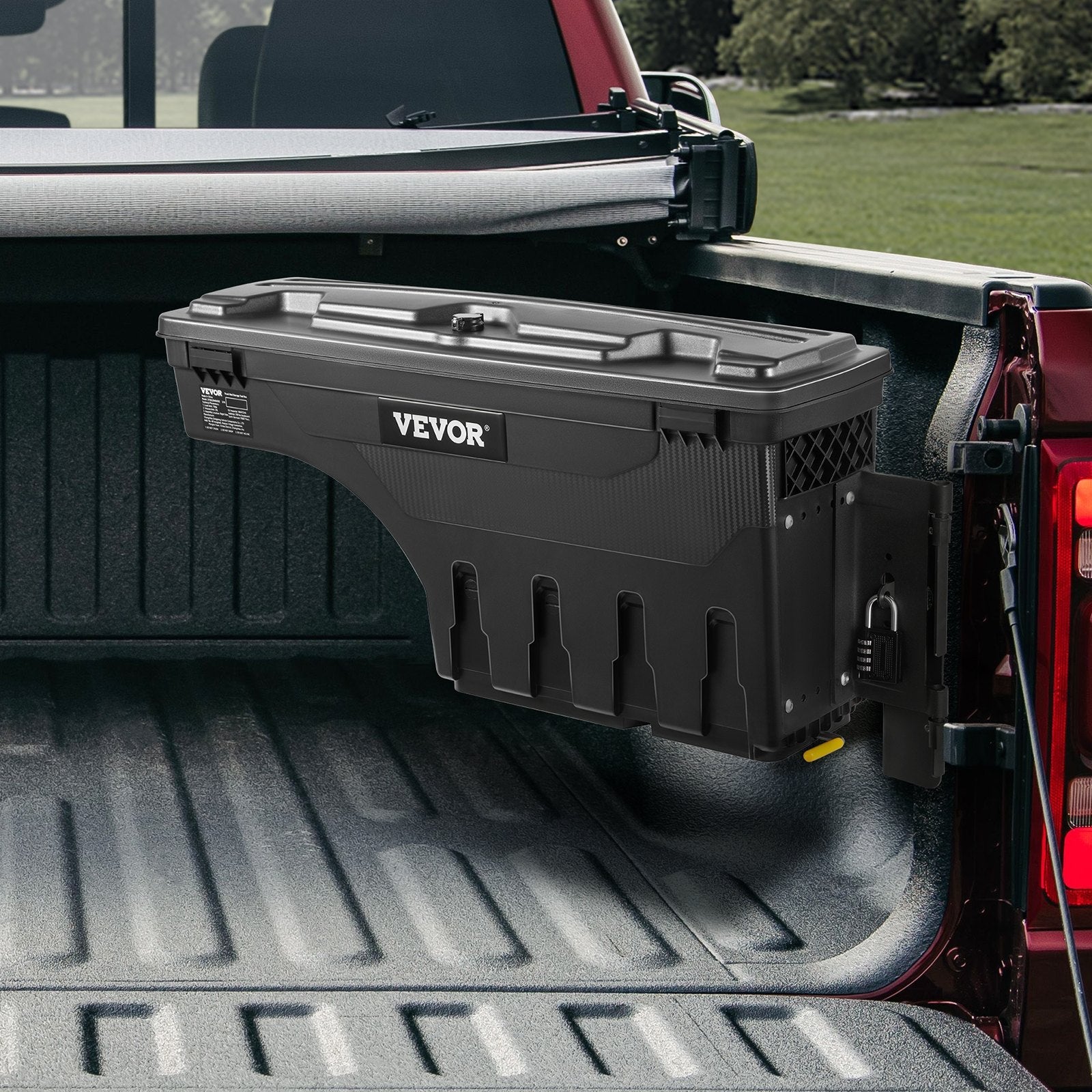 VEVOR Truck Bed Storage Box, Lockable Lid, Waterproof ABS Wheel Well Tool Box 6.6 Gal/20 L with Password Padlock, Compatible with Dodge Ram 1500 2019-2021, Passenger Side, Black 