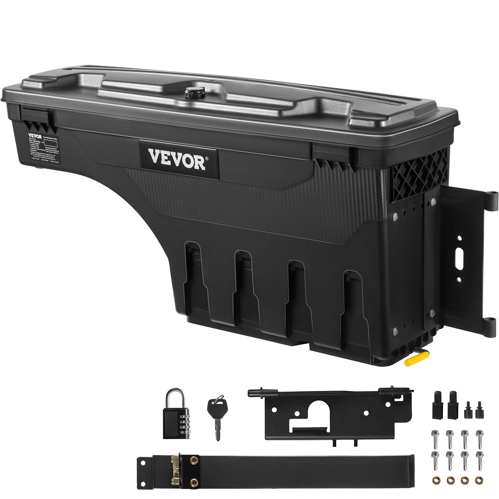 VEVOR Truck Bed Storage Box, Lockable Lid, Waterproof ABS Wheel Well Tool Box 6.6 Gal/20 L with Password Padlock, Compatible with Dodge Ram 1500 2019-2021, Passenger Side, Black 