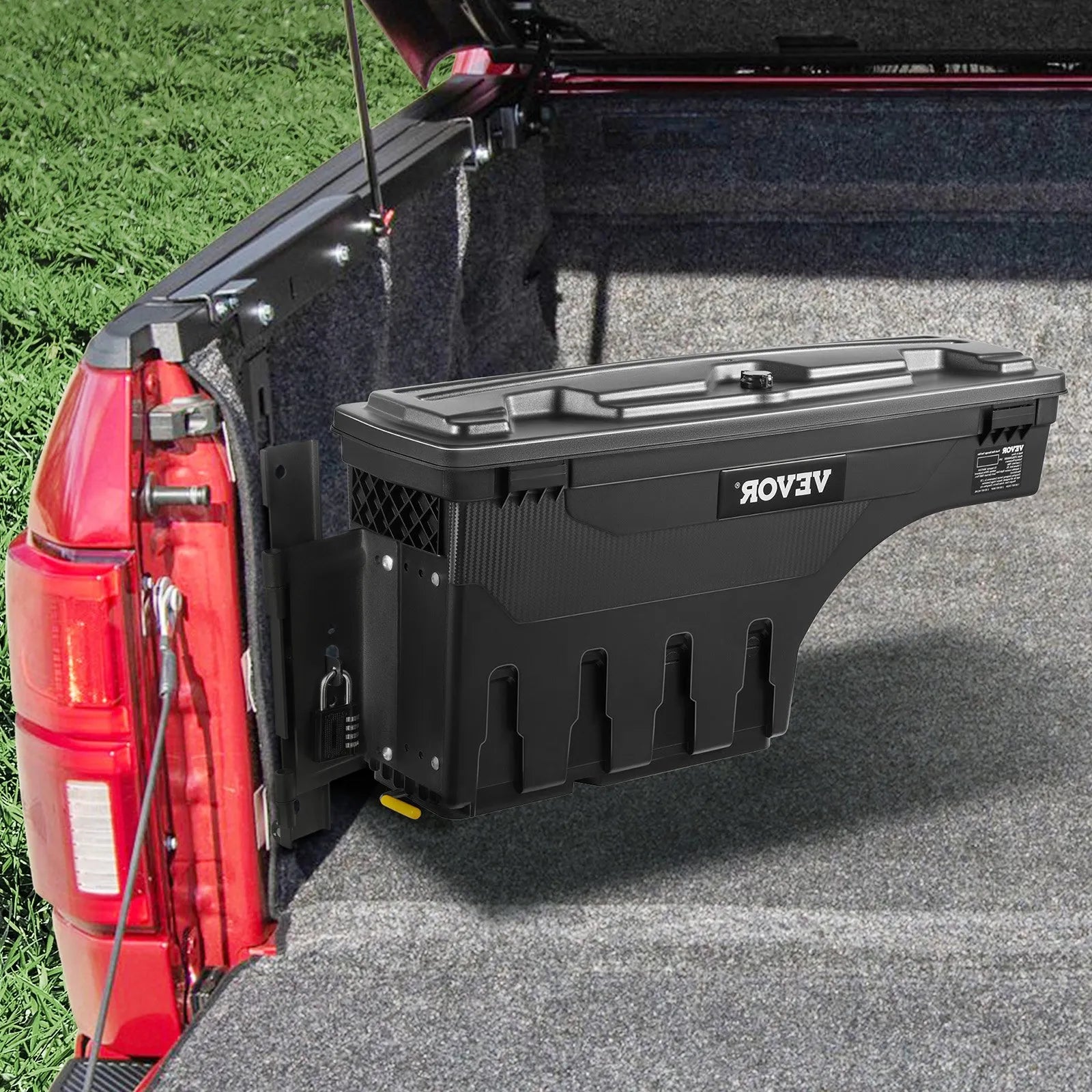 VEVOR Truck Bed Storage Box, Lockable Swing Case with Password Padlock, 6.6 Gal/25 L ABS Wheel Well Tool Box, Waterproof and Durable, Compatible with Ford F-150 2015-2021, Drivers Side