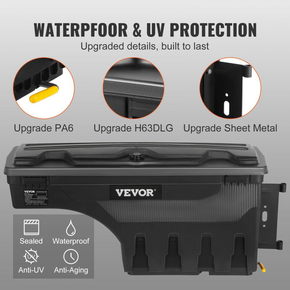 VEVOR Truck Bed Storage Box, Lockable Swing Case with Password Padlock, 6.6 Gal/25 L ABS Wheel Well Tool Box, Waterproof and Durable, Compatible with Ford F-150 2015-2021, Passenger Side 