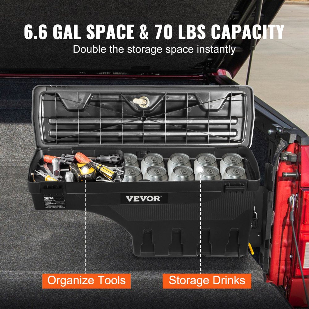 VEVOR Truck Bed Storage Box, Lockable Swing Case with Password Padlock, 6.6 Gal/25 L ABS Wheel Well Tool Box, Waterproof and Durable, Compatible with Ford F-150 2015-2021, Passenger Side 