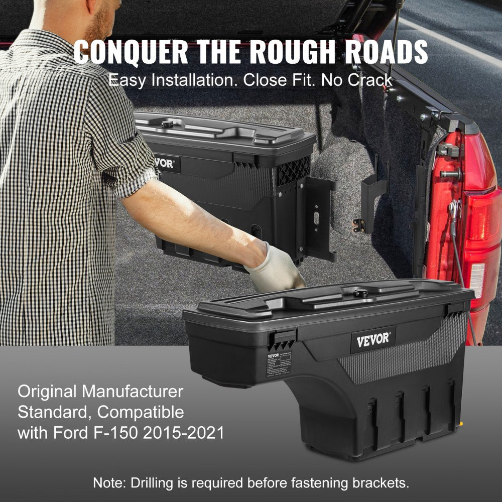 VEVOR Truck Bed Storage Box, Lockable Swing Case with Password Padlock, 6.6 Gal/25 L ABS Wheel Well Tool Box, Waterproof and Durable, Compatible with Ford F-150 2015-2021, Passenger Side 