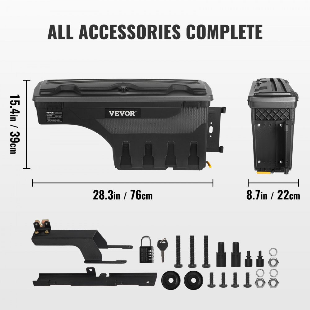 VEVOR Truck Bed Storage Box, Lockable Swing Case with Password Padlock, 6.6 Gal/25 L ABS Wheel Well Tool Box, Waterproof and Durable, Compatible with Ford F-150 2015-2021, Passenger Side 
