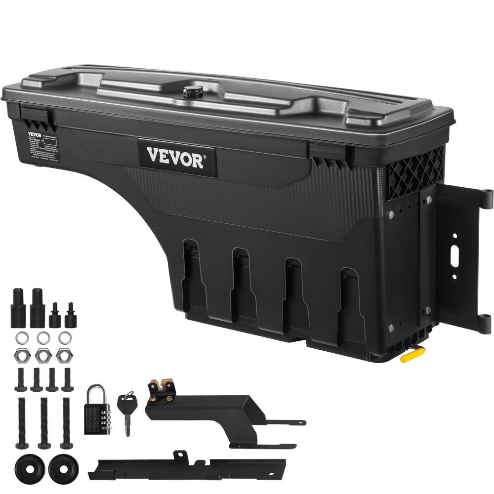 VEVOR Truck Bed Storage Box, Lockable Swing Case with Password Padlock, 6.6 Gal/25 L ABS Wheel Well Tool Box, Waterproof and Durable, Compatible with Ford F-150 2015-2021, Passenger Side 
