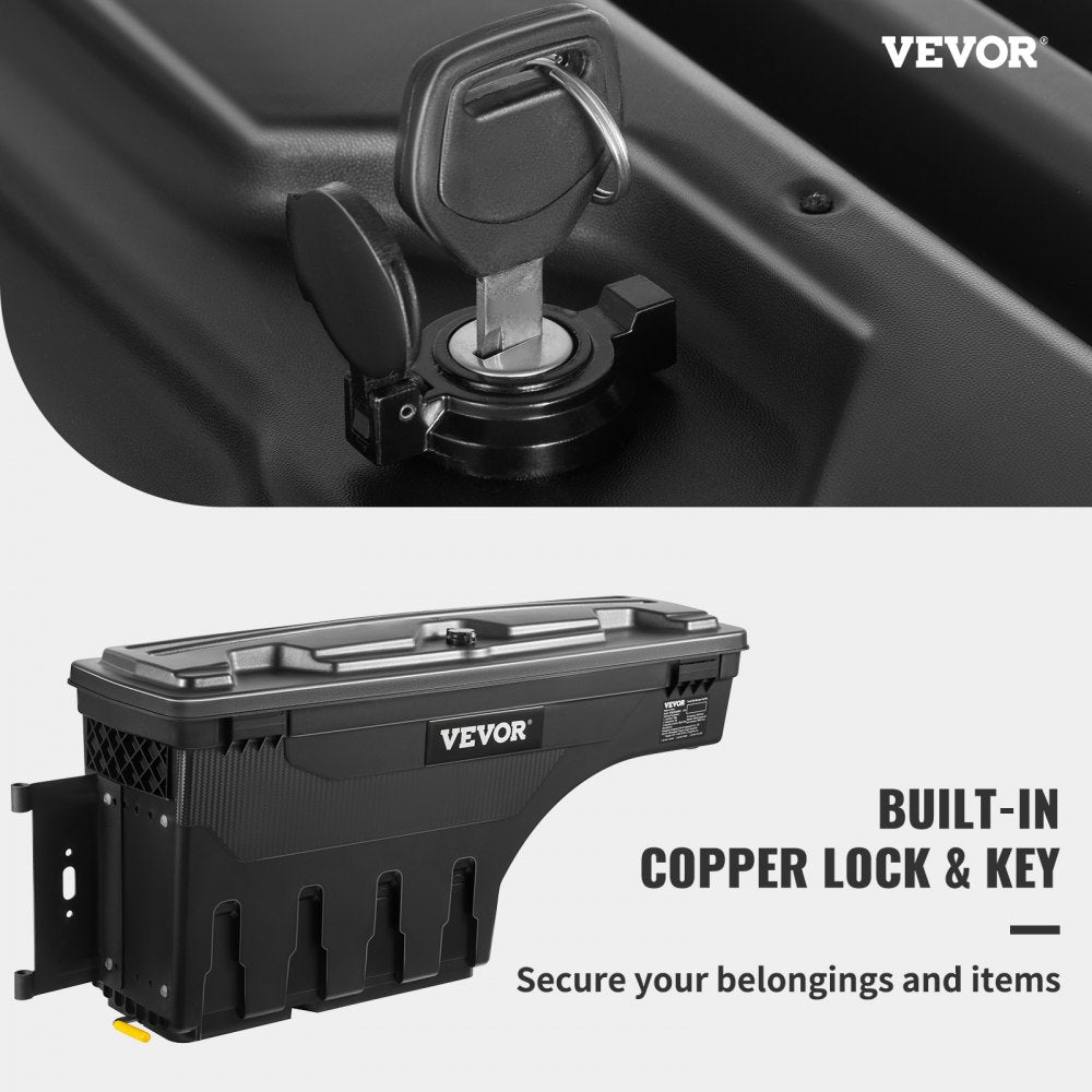 VEVOR Truck Bed Storage Box, Lockable Lid, Waterproof ABS Wheel Well Tool Box 6.6 Gal/20 L, Compatible with Chevrolet Silverado 1500 GMC Sierra 1500 2019-2021, Driver Side, Black 
