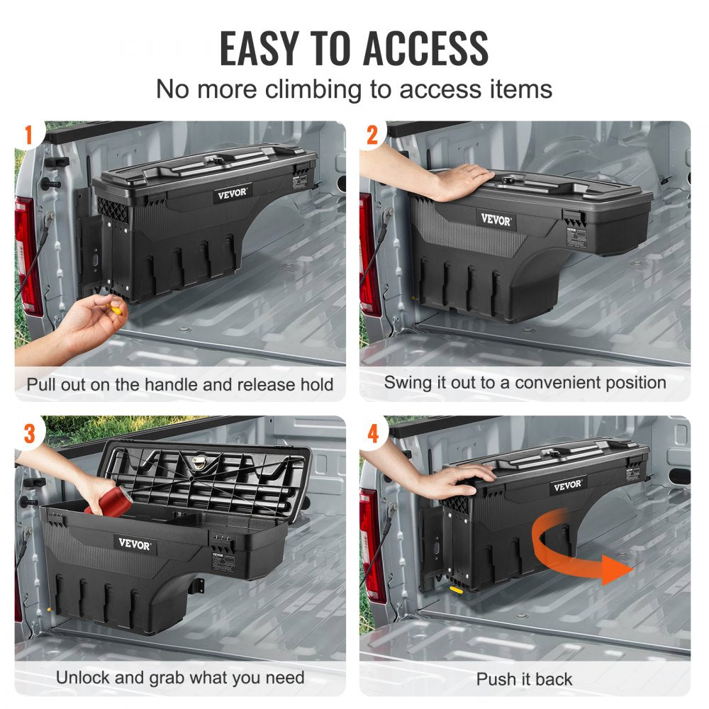 VEVOR Truck Bed Storage Box, Lockable Lid, Waterproof ABS Wheel Well Tool Box 6.6 Gal/20 L, Compatible with Chevrolet Silverado 1500 GMC Sierra 1500 2019-2021, Driver Side, Black 