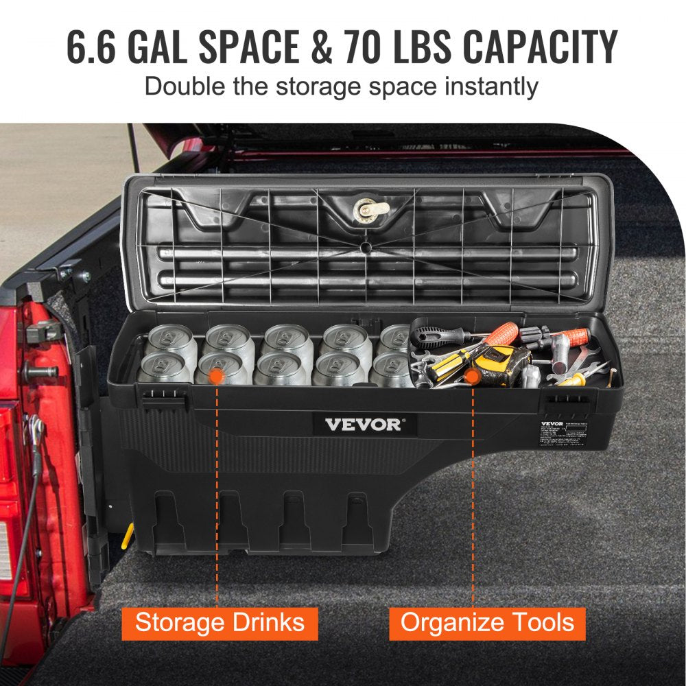 VEVOR Truck Bed Storage Box, Lockable Lid, Waterproof ABS Wheel Well Tool Box 6.6 Gal/20 L, Compatible with Chevrolet Silverado 1500 GMC Sierra 1500 2019-2021, Driver Side, Black 