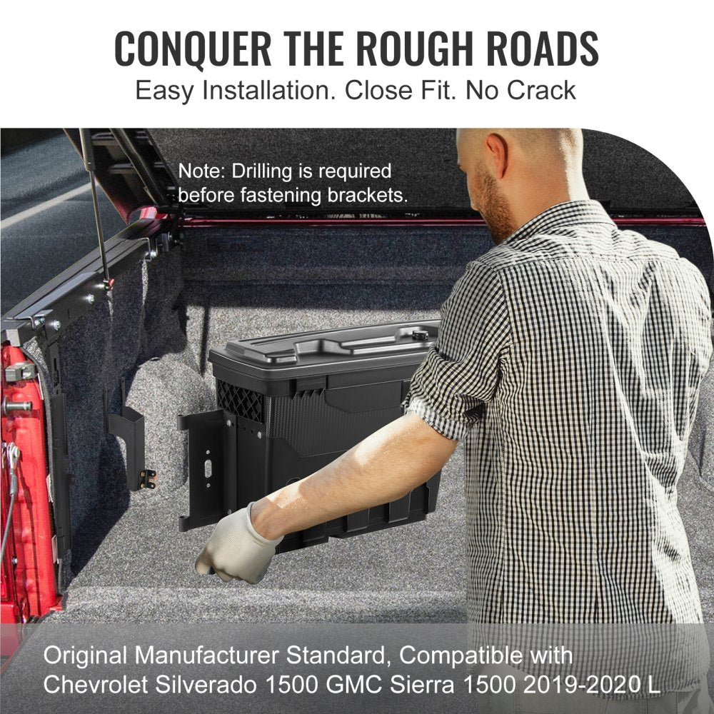 VEVOR Truck Bed Storage Box, Lockable Lid, Waterproof ABS Wheel Well Tool Box 6.6 Gal/20 L, Compatible with Chevrolet Silverado 1500 GMC Sierra 1500 2019-2021, Driver Side, Black 