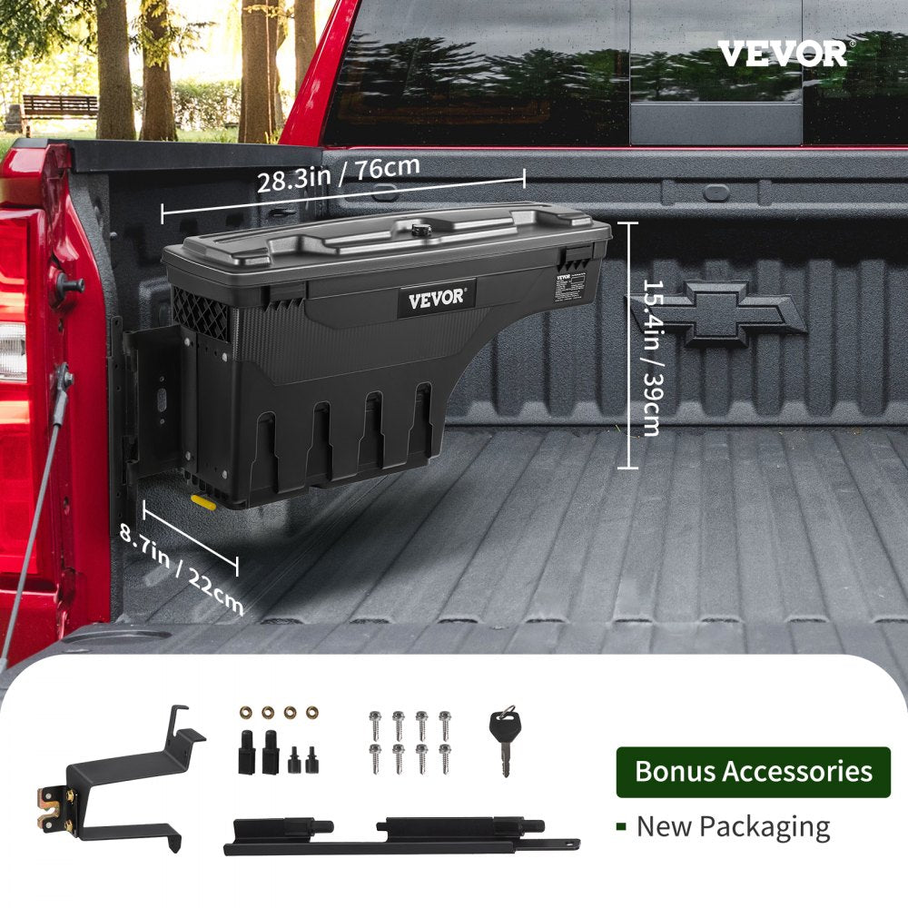 VEVOR Truck Bed Storage Box, Lockable Lid, Waterproof ABS Wheel Well Tool Box 6.6 Gal/20 L, Compatible with Chevrolet Silverado 1500 GMC Sierra 1500 2019-2021, Driver Side, Black 