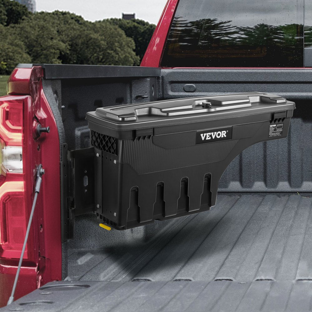 VEVOR Truck Bed Storage Box, Lockable Lid, Waterproof ABS Wheel Well Tool Box 6.6 Gal/20 L, Compatible with Chevrolet Silverado 1500 GMC Sierra 1500 2019-2021, Driver Side, Black 