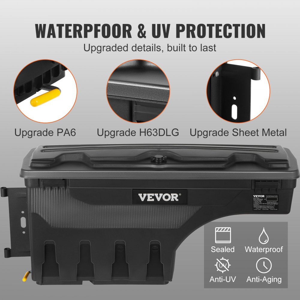 VEVOR Truck Bed Storage Box, Lockable Swing Case with Password Padlock, 6.6 Gal/25 L ABS Wheel Well Tool Box, Waterproof and Durable, Compatible with Ford Super Duty 2017-2021, Drivers Side 