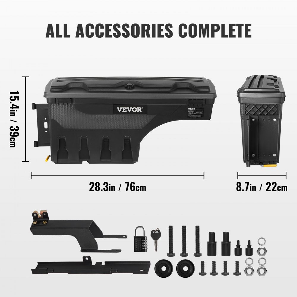 VEVOR Truck Bed Storage Box, Lockable Swing Case with Password Padlock, 6.6 Gal/25 L ABS Wheel Well Tool Box, Waterproof and Durable, Compatible with Ford Super Duty 2017-2021, Drivers Side 