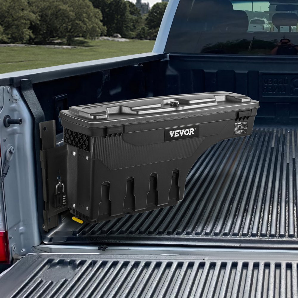 VEVOR Truck Bed Storage Box, Lockable Swing Case with Password Padlock, 6.6 Gal/25 L ABS Wheel Well Tool Box, Waterproof and Durable, Compatible with Ford Super Duty 2017-2021, Drivers Side 