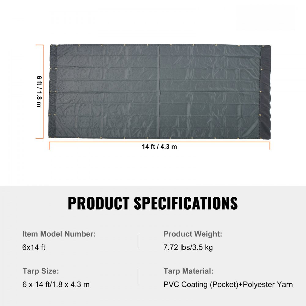 VEVOR Dump Truck Mesh Tarp, 6 x 14 ft, PVC Coated Black Heavy Duty Cover with 5.5" 18oz Double Pocket, Brass Grommets, Reinforced Double Needle Stitch Webbing Fits Manual or Electric Dump Truck System 