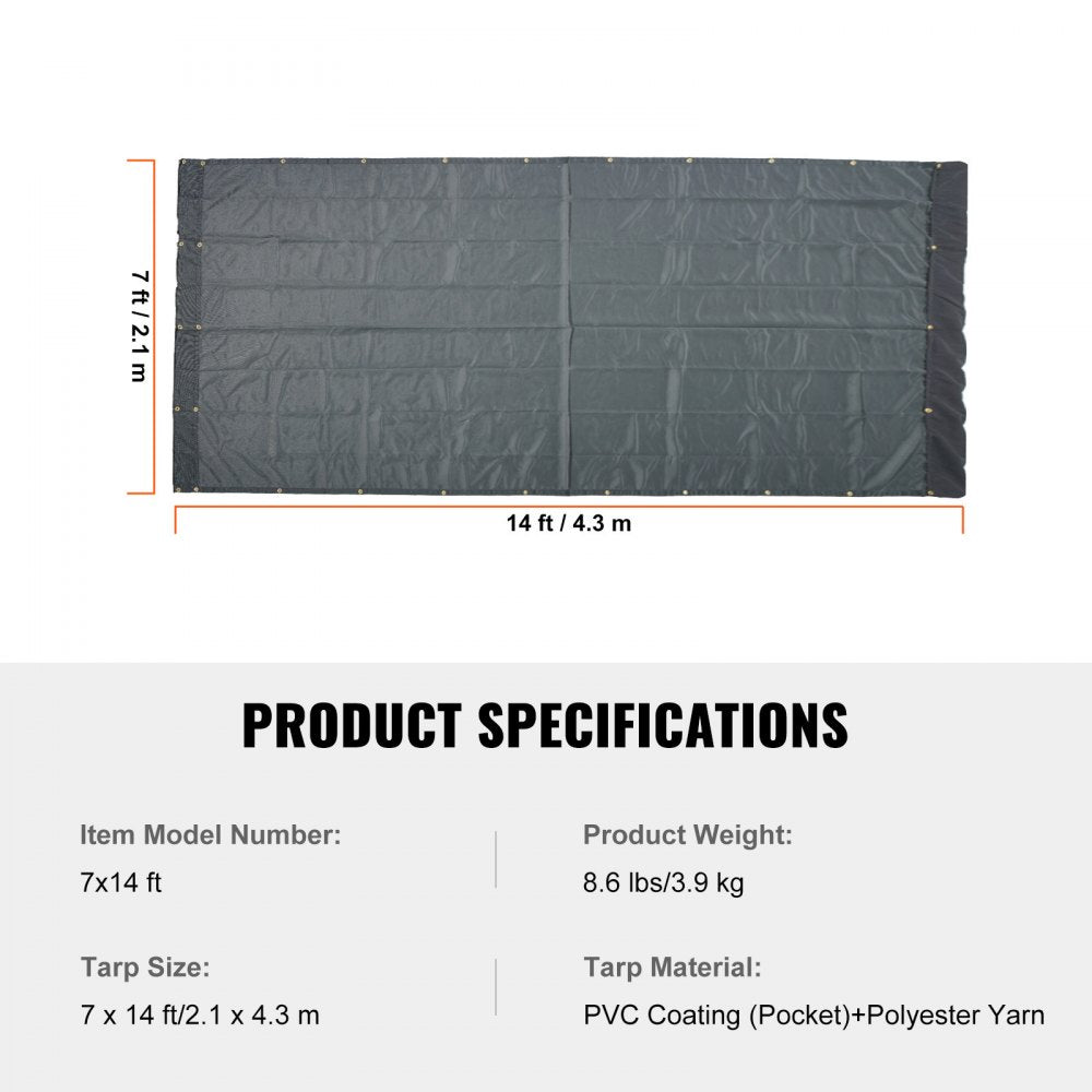 VEVOR Dump Truck Mesh Tarp, 7 x 14 ft, PVC Coated Black Heavy Duty Cover with 5.5" 18oz Double Pocket, Brass Grommets, Reinforced Double Needle Stitch Webbing Fits Manual or Electric Dump Truck System 