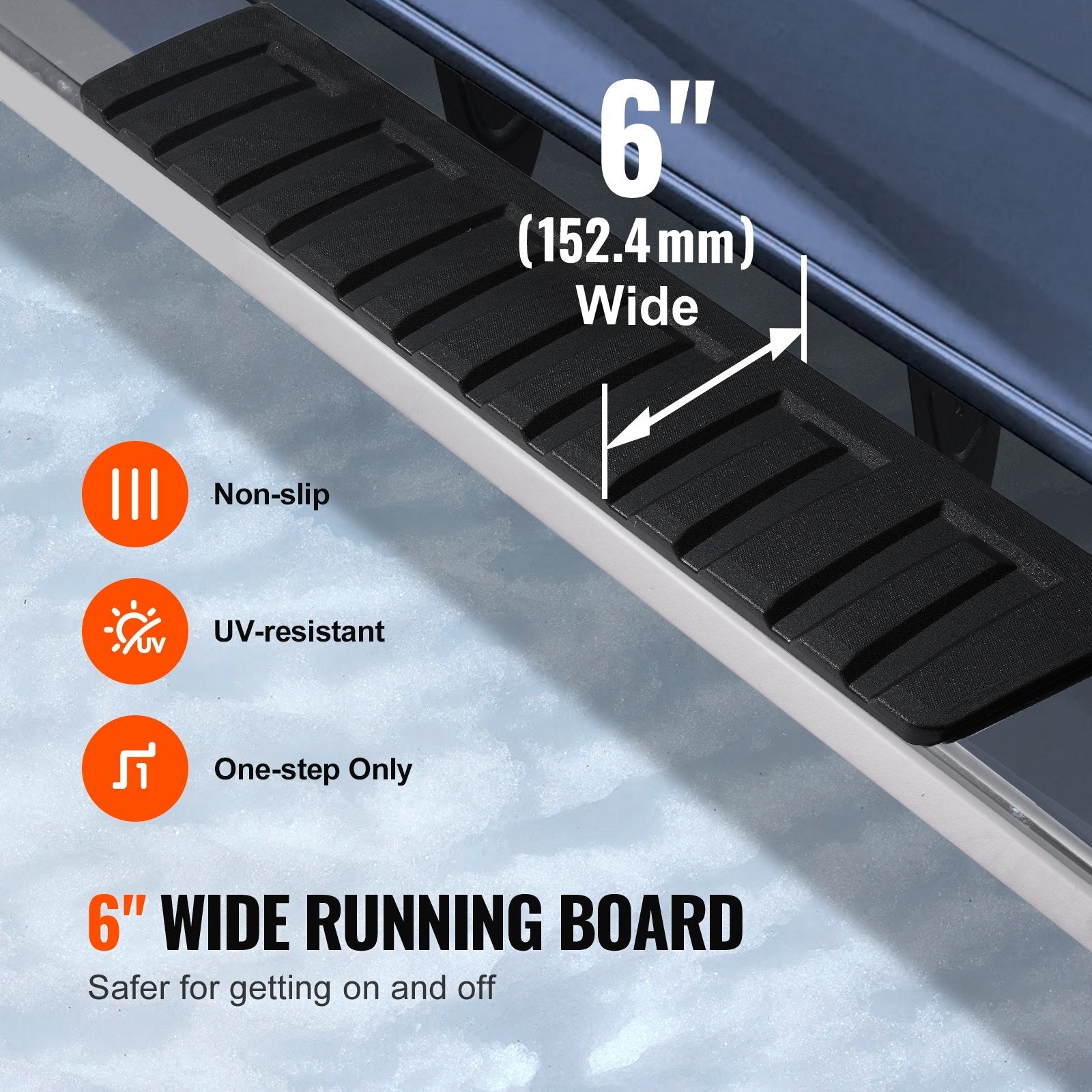 VEVOR Running Boards, 6" Step Bars Compatible with 2007-2018 Chevy Silverado/GMC Sierra 1500 Crew Cab/2019 2500HD 3500HD 1500 LD, 201 Stainless Steel Side Steps Nerf Bars, 500LBS Capacity, 2 Piece 