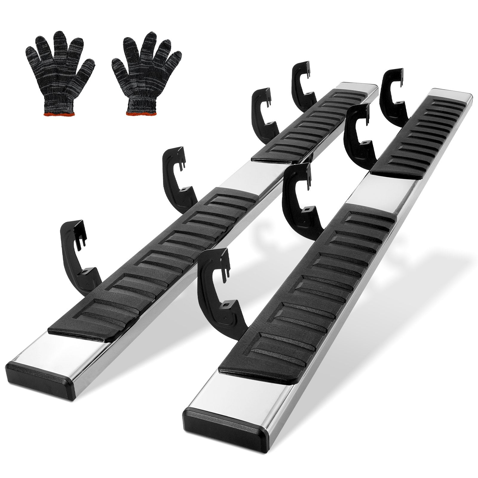 VEVOR Running Boards, 6" Step Bars Compatible with 2007-2018 Chevy Silverado/GMC Sierra 1500 Crew Cab/2019 2500HD 3500HD 1500 LD, 201 Stainless Steel Side Steps Nerf Bars, 500LBS Capacity, 2 Piece 