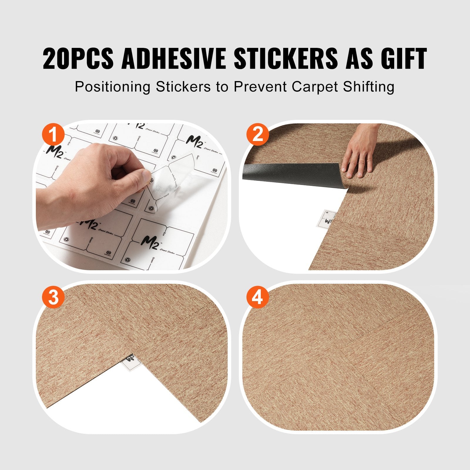 VEVOR Carpet Tiles Reusable, 20"x 20" Carpet Squares With Padding Attached, Soft Padded Carpet Tiles, Easy Install DIY for Bedroom Living Room Indoor Outdoor (16 Tiles, Dark Brown) 