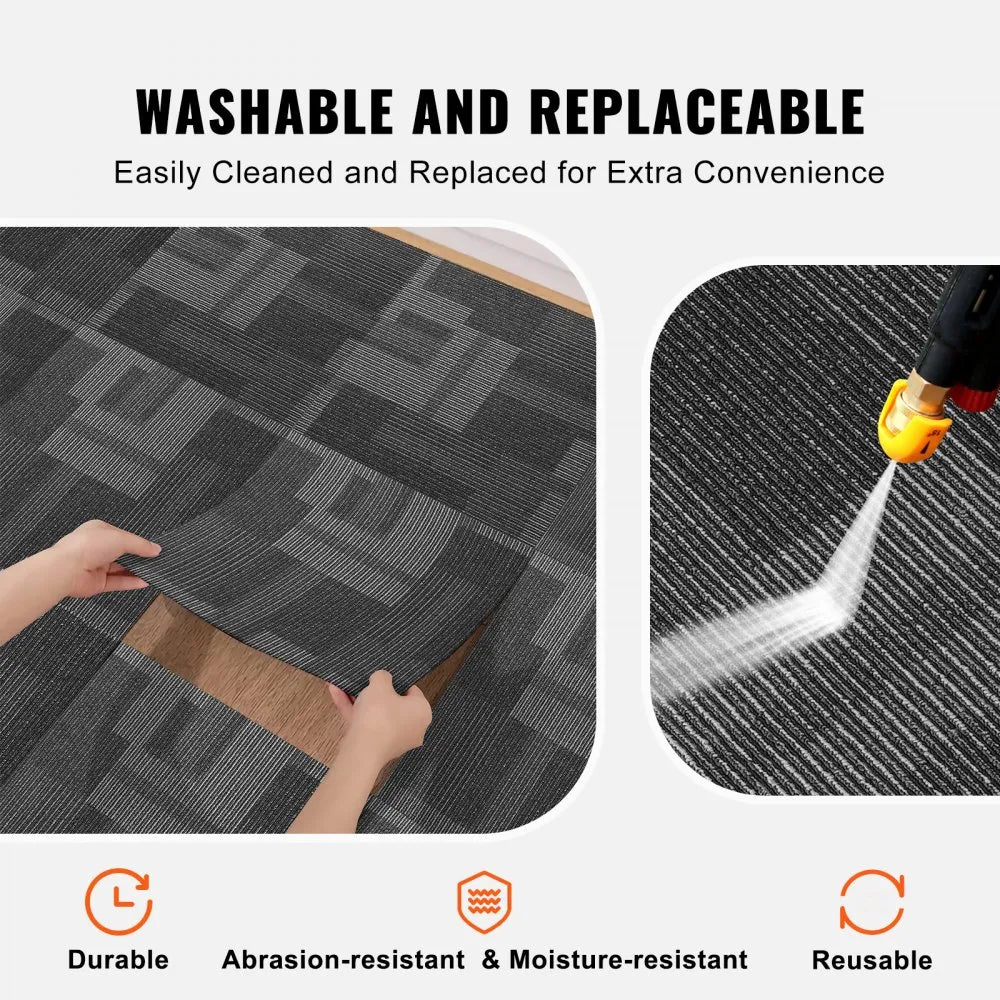 VEVOR Carpet Tiles Reusable, 24"x 24"Carpet Squares With Padding Attached, Soft Padded Carpet Tiles, Easy Install DIY for Bedroom Living Room (24Tiles, Mixed Gray)