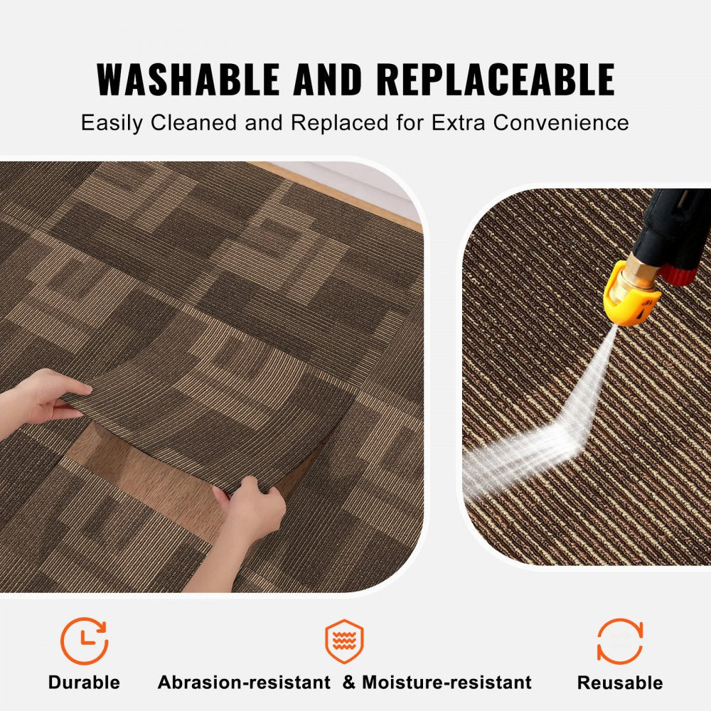 VEVOR Carpet Tiles Reusable, 24"x 24"Carpet Squares With Padding Attached, Soft Padded Carpet Tiles, Easy Install DIY for Bedroom Living Room (24Tiles, Mixed Brown) 