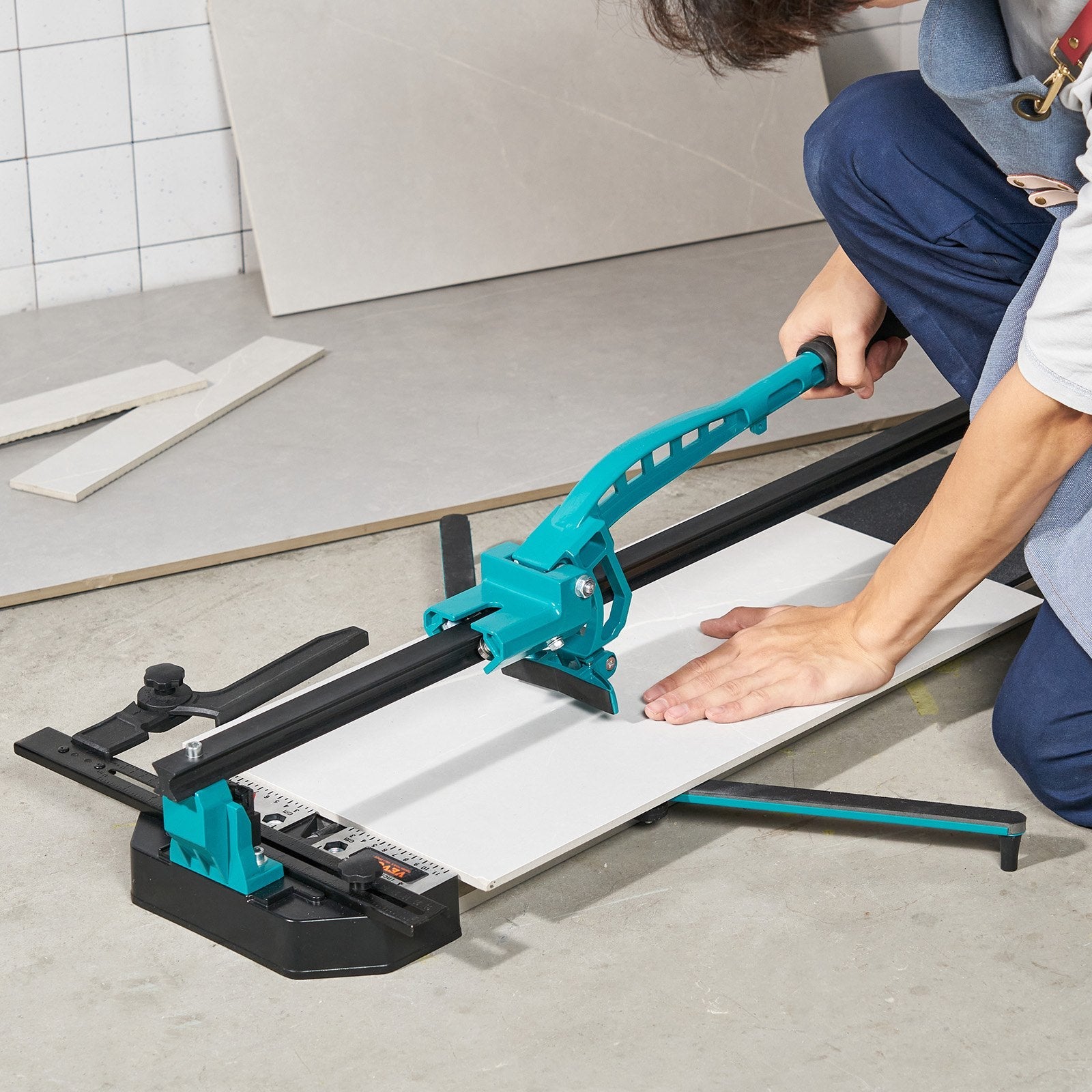 VEVOR Manual Tile Cutter, 48 inch, Porcelain Ceramic Tile Cutter with Tungsten Carbide Cutting Wheel, Infrared Positioning, Anti-Skid Feet, Durable Rails for professional installers or beginners 