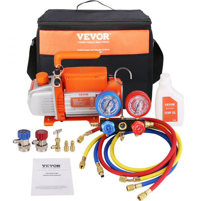 VEVOR 1/5 HP Single Stage Vacuum Pump, 3.5 CFM, 120V AC Air Conditioning Conditioner Vacuum Pump, 1/4" SAE Male 1/2" ACME Male Inlet, for HVAC Repair, Refrigeration Maintenance, Resin Degassing 