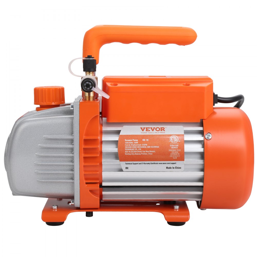 VEVOR 1/5 HP Single Stage Vacuum Pump, 3.5 CFM, 120V AC Air Conditioning Conditioner Vacuum Pump, 1/4" SAE Male 1/2" ACME Male Inlet, for HVAC Repair, Refrigeration Maintenance, Resin Degassing 