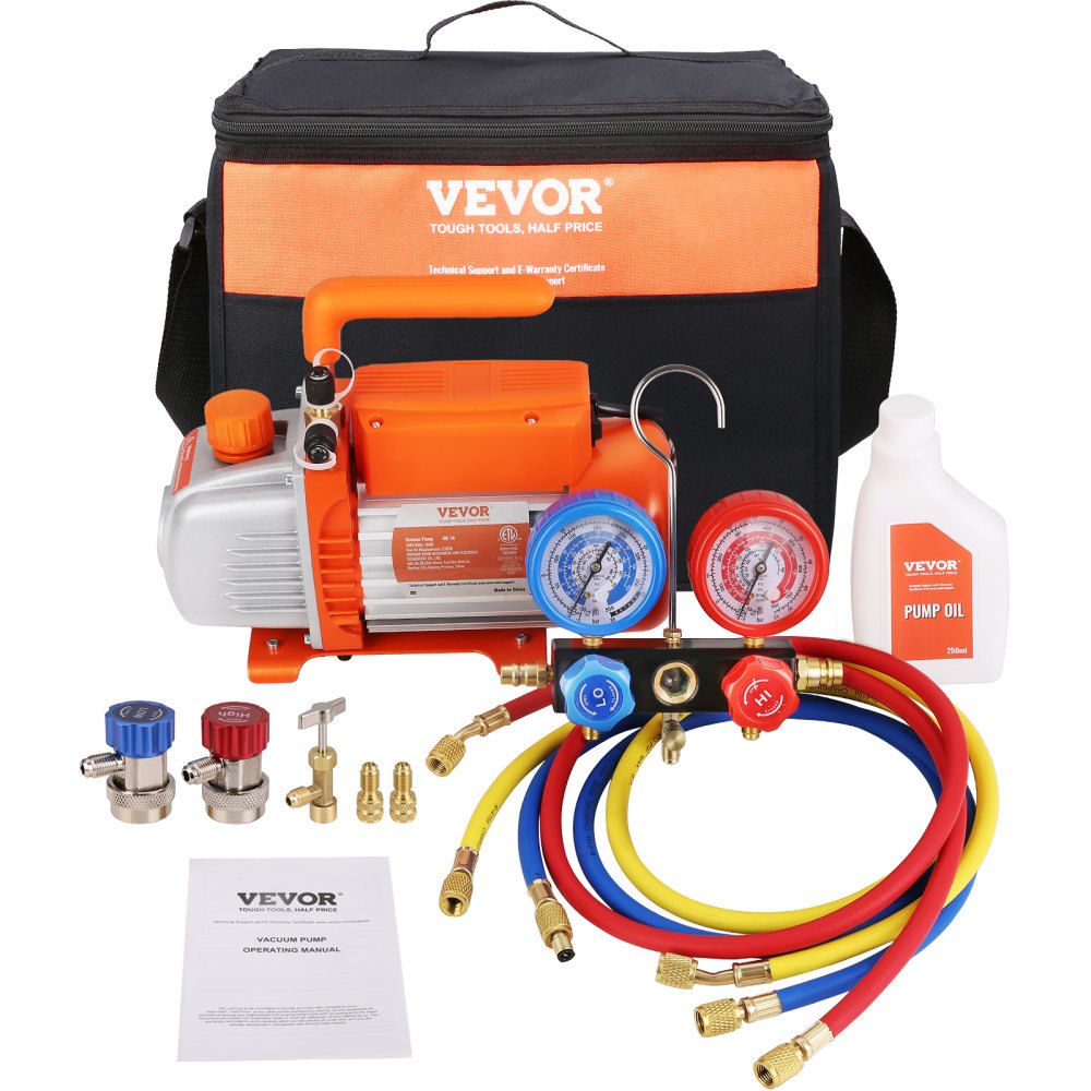 VEVOR 1/5 HP Single Stage Vacuum Pump, 3.5 CFM, 120V AC Air Conditioning Conditioner Vacuum Pump, 1/4" SAE Male 1/2" ACME Male Inlet, for HVAC Repair, Refrigeration Maintenance, Resin Degassing 