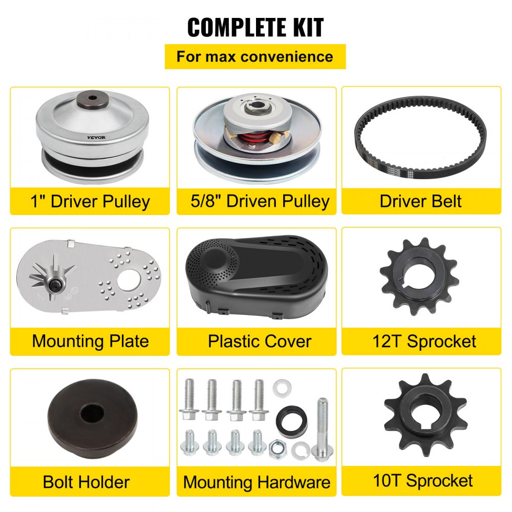 VEVOR Torque Converter 4-7HP Go Kart Clutch 1Inch Replaces Comet TAV2 Manco 10T 40 or 41 and 12T 35 Chain Drive Belt (1\" 10T 40/41and 12T 35 Chain) 