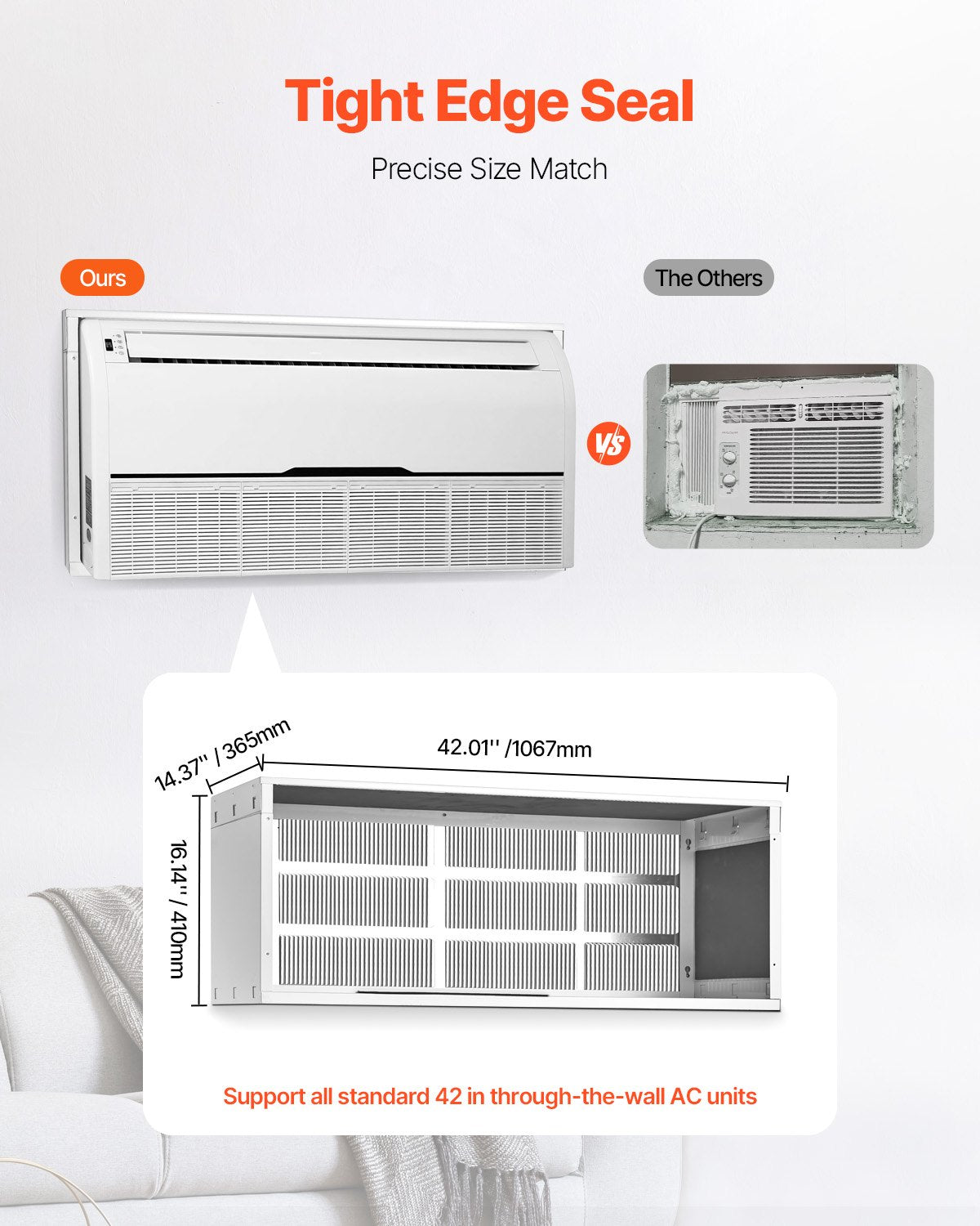VEVOR Air Conditioner Wall Sleeve 42 in with Exterior Grille Wall AC Sleeve 