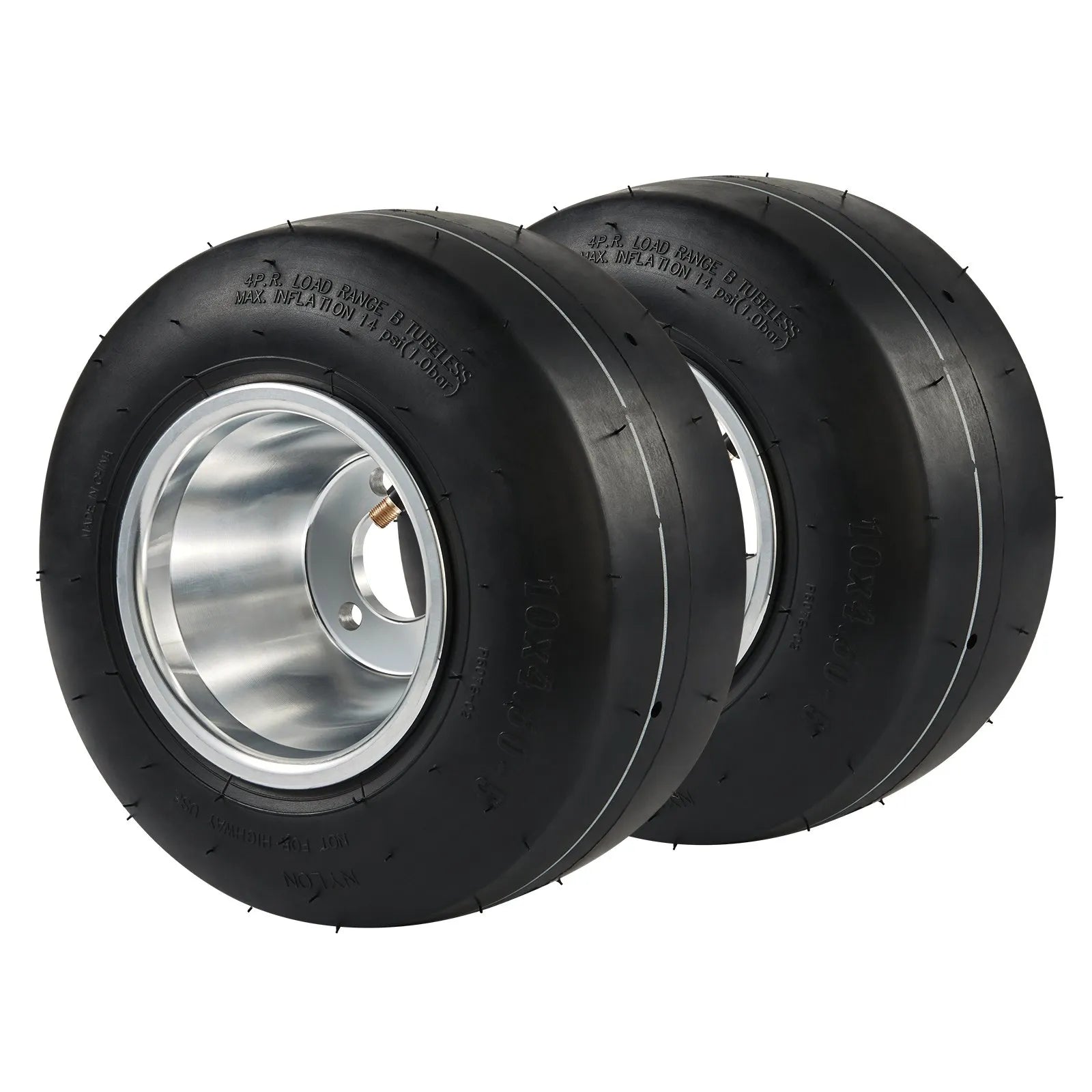 VEVOR Go Kart Tires and Rims, 10x4.5-5" Go Kart Wheels, 2-Pack Front Wheels, Aluminum Alloy Rims and Rubber Tires, Hub-Rim Fit Bolt Pattern 1.57 inch with 3 Bolt Holes, Replacement Pneumatic Tire